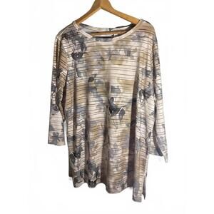Passport Long Sleeve Floral and Stripe Patterned Tunic Top XL